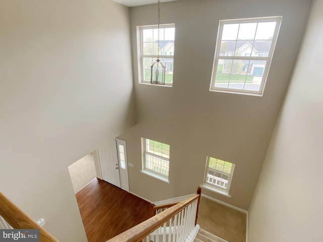 190 Wynnefield Rd, Bear, DE 19701 - stairway featuring baseboards, a high ceiling, a wealth of natural light, and wood finished floors