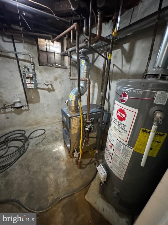 utilities with gas water heater and a heating unit