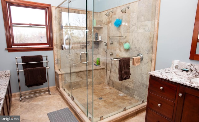 20 Eagle Ct, Gilbertsville, PA 19525 - bathroom featuring baseboards, vanity, and a shower stall