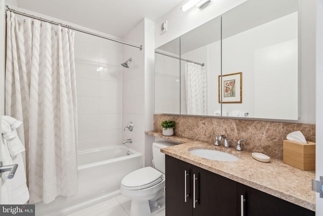 1425 Locust St Unit 10C, Philadelphia, PA 19102 - bathroom featuring vanity, toilet, tile patterned flooring, shower / bathtub combination with curtain, and tasteful backsplash