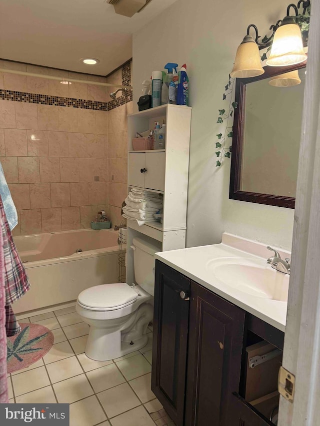 3322 Windermere Dr, Bushkill, PA 18324 - full bathroom with washtub / shower combination, tile patterned floors, vanity, and toilet