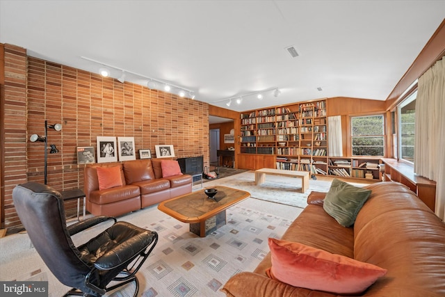 living area with track lighting and visible vents
