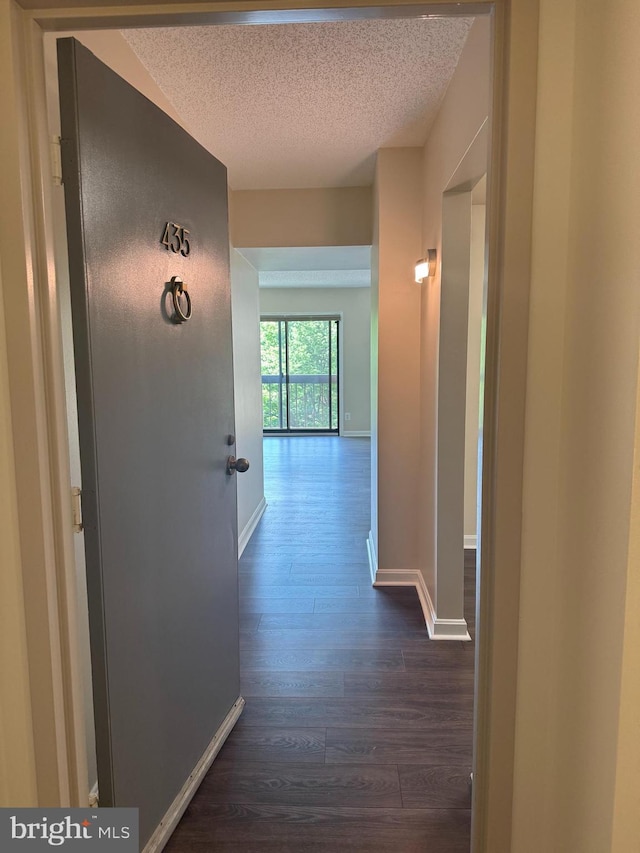 803 N Howard St Unit 435, Alexandria, VA 22304 - corridor featuring baseboards, dark wood-style floors, and a textured ceiling