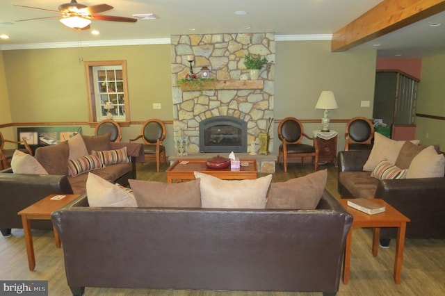 6 Happy Hoof Ln, Ronks, PA 17572 - living area with visible vents, a ceiling fan, wood finished floors, and crown molding