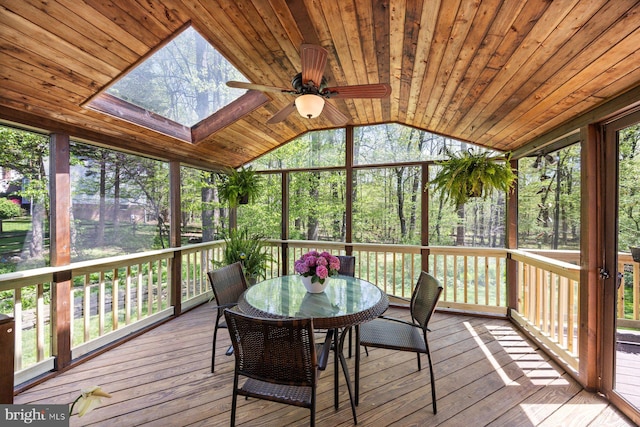 7185 Rivers Edge Rd, Columbia, MD 21044 - sunroom with a skylight, outdoor dining area, and ceiling fan