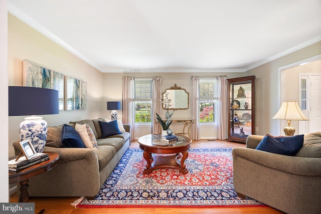 7185 Rivers Edge Rd, Columbia, MD 21044 - living area featuring wood finished floors and ornamental molding