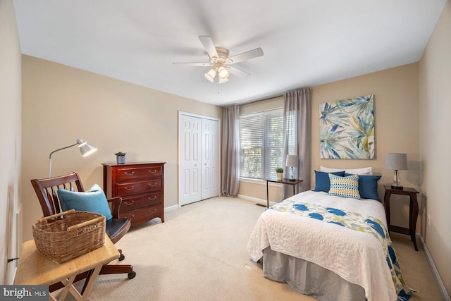 7185 Rivers Edge Rd, Columbia, MD 21044 - bedroom featuring a ceiling fan, baseboards, carpet, and a closet