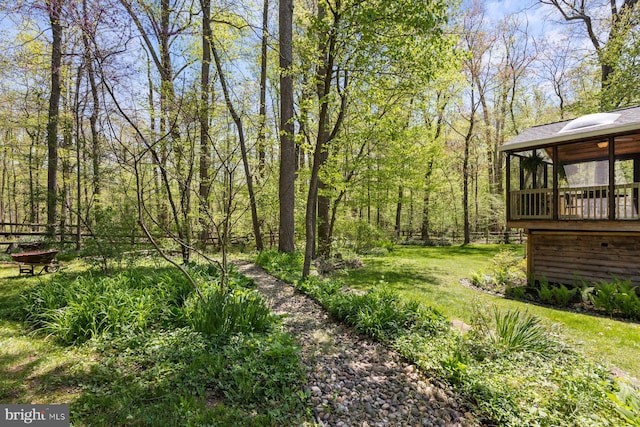 7185 Rivers Edge Rd, Columbia, MD 21044 - view of yard featuring fence, a forest view, and a gazebo