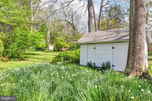 garage with a shed