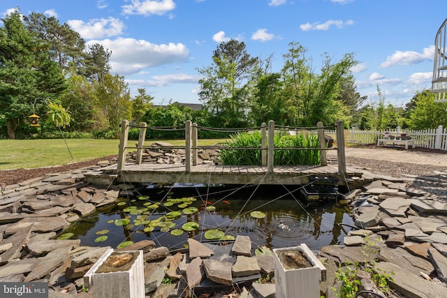 30602 Sandy Landing Rd, Dagsboro, DE 19939 - dock area with fence and a small pond