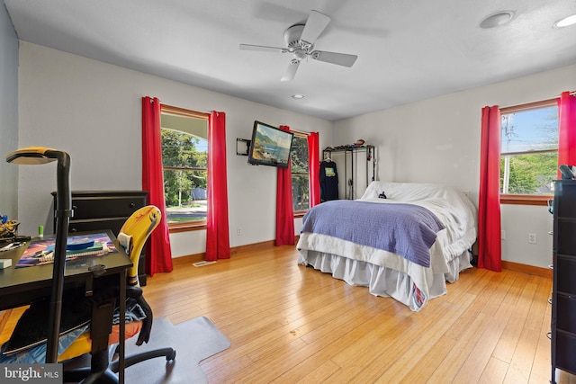 30602 Sandy Landing Rd, Dagsboro, DE 19939 - bedroom with light wood-type flooring, recessed lighting, baseboards, and ceiling fan