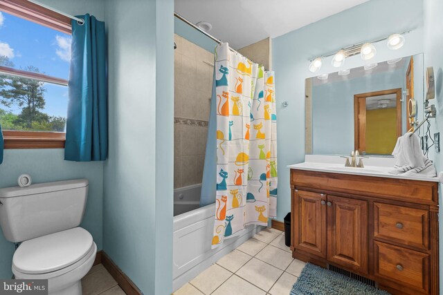 30602 Sandy Landing Rd, Dagsboro, DE 19939 - full bathroom featuring shower / bath combo with shower curtain, tile patterned floors, toilet, and vanity