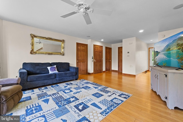 30602 Sandy Landing Rd, Dagsboro, DE 19939 - living room with baseboards, recessed lighting, ceiling fan, and light wood-style flooring