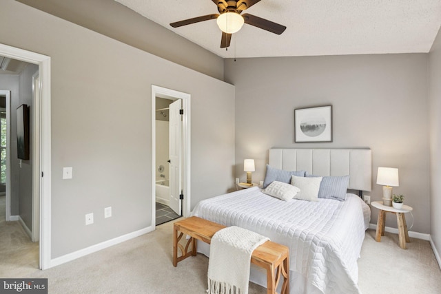 3723 Hampton Ct, Alexandria, VA 22306 - bedroom with vaulted ceiling, light colored carpet, ensuite bath, and ceiling fan
