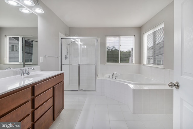 15916 Aerial View Rd, Woodbridge, VA 22193 - bathroom with tile patterned floors, a stall shower, vanity, and a garden tub