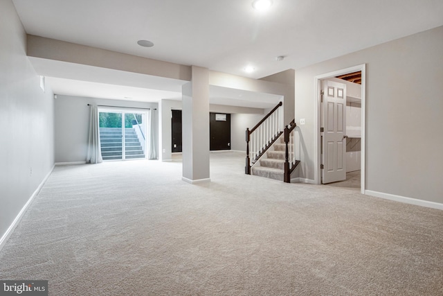 15916 Aerial View Rd, Woodbridge, VA 22193 - below grade area with stairway, carpet flooring, and baseboards