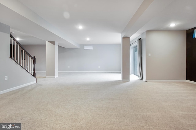 15916 Aerial View Rd, Woodbridge, VA 22193 - finished basement with baseboards, light colored carpet, recessed lighting, and stairs