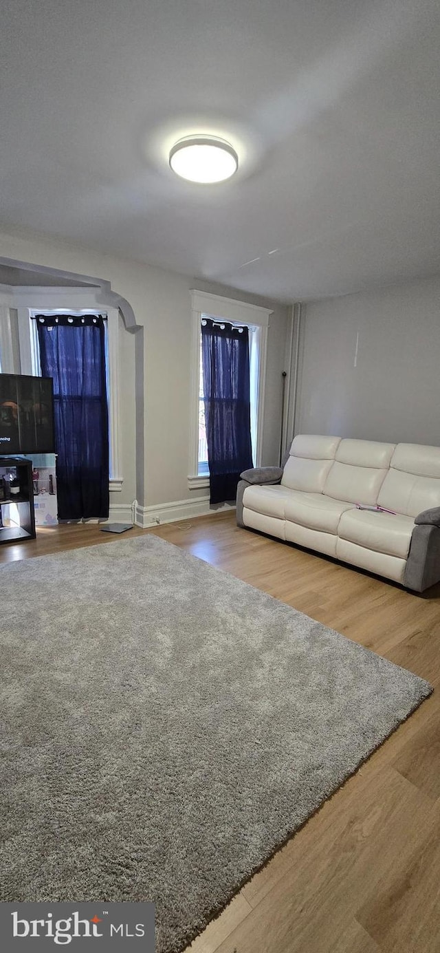 living room featuring baseboards and wood finished floors