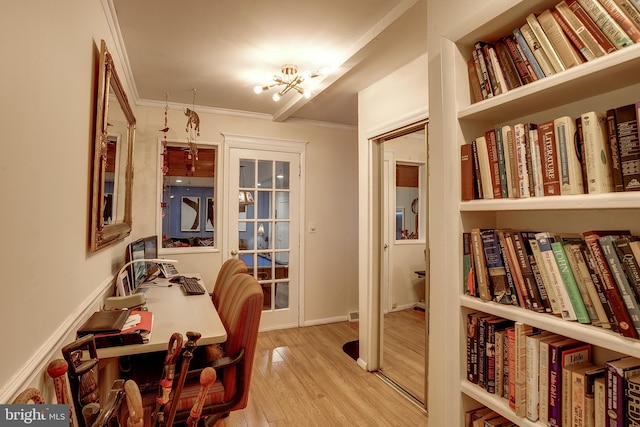 2066 Old York Rd, Burlington, NJ 08016 - home office featuring a chandelier, wood finished floors, and crown molding