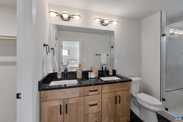 43 Farrow Cir, Charlottesville, VA 22901 - bathroom with a stall shower, a sink, double vanity, and toilet