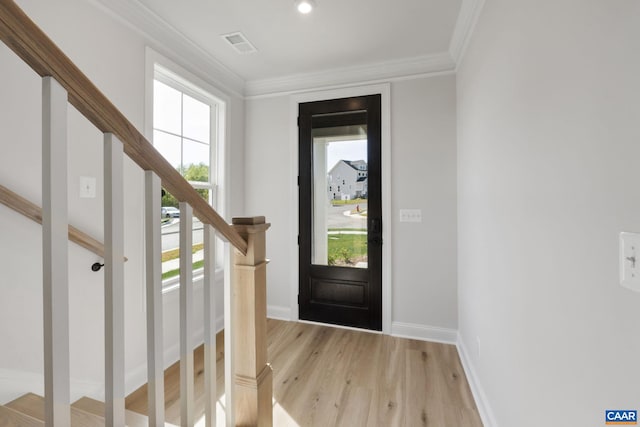 43 Farrow Cir, Charlottesville, VA 22901 - entryway featuring light wood-style flooring, visible vents, baseboards, and ornamental molding