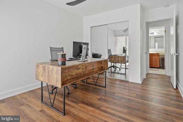 10323 Wilde Lake Ter, Columbia, MD 21044 - office with wood finished floors, a ceiling fan, and baseboards