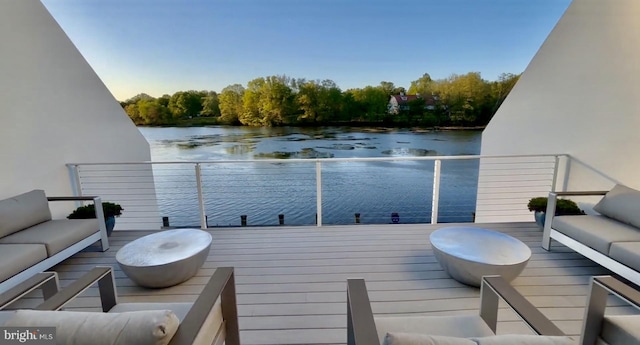 10323 Wilde Lake Ter, Columbia, MD 21044 - wooden deck featuring an outdoor living space and a water view