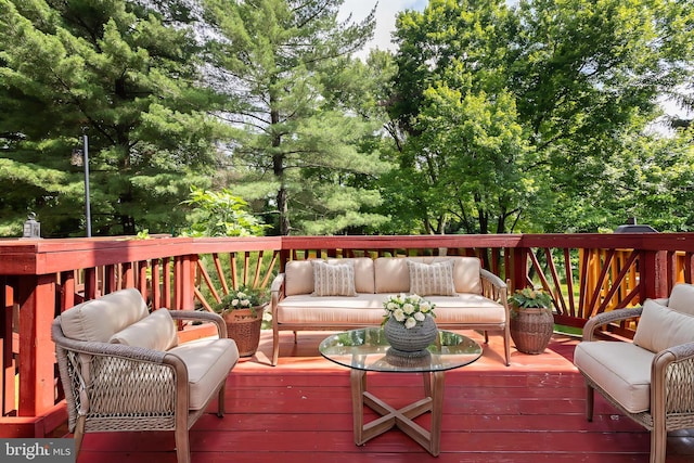 19320 Liberty Heights Ln, Germantown, MD 20874 - wooden deck featuring outdoor lounge area and view of scattered trees