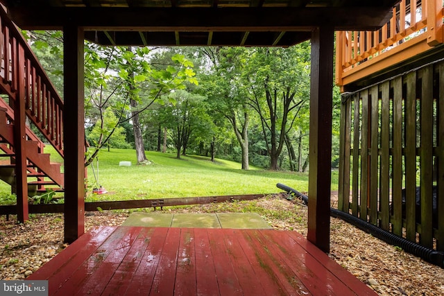 19320 Liberty Heights Ln, Germantown, MD 20874 - wooden terrace with stairs, a yard, and view of scattered trees