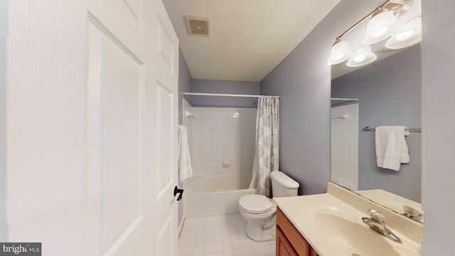 43295 Ardmore St, Ashburn, VA 20147 - bathroom featuring vanity, shower / bath combo, toilet, and visible vents