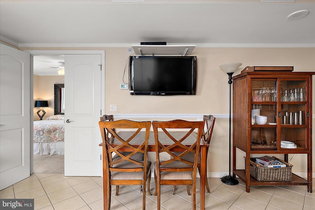 4201 Coastal Hwy Unit 116, Ocean City, MD 21842 - dining space with crown molding, visible vents, ceiling fan, and light tile patterned flooring