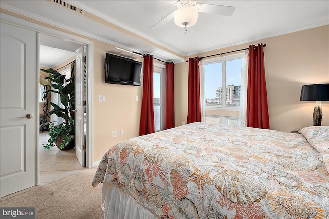 4201 Coastal Hwy Unit 116, Ocean City, MD 21842 - bedroom featuring crown molding, tile patterned floors, carpet, baseboards, and visible vents