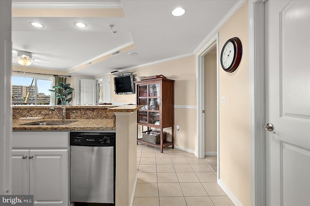 4201 Coastal Hwy Unit 116, Ocean City, MD 21842 - kitchen with a sink, visible vents, baseboards, dishwasher, and ornamental molding