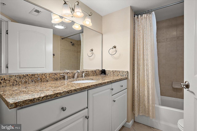 4201 Coastal Hwy Unit 116, Ocean City, MD 21842 - bathroom featuring tile patterned floors, shower / bath combination with curtain, visible vents, toilet, and vanity