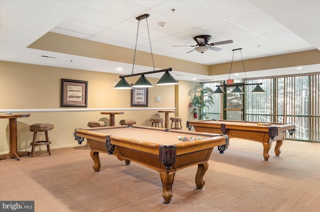 4201 Coastal Hwy Unit 116, Ocean City, MD 21842 - game room with a ceiling fan, carpet floors, billiards, and a drop ceiling
