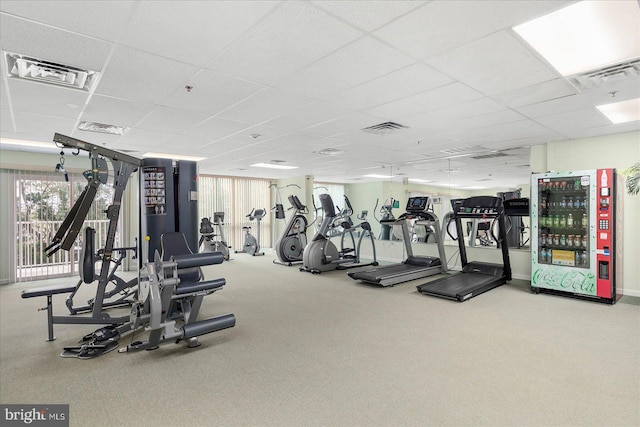 4201 Coastal Hwy Unit 116, Ocean City, MD 21842 - gym with a paneled ceiling, visible vents, and carpet floors