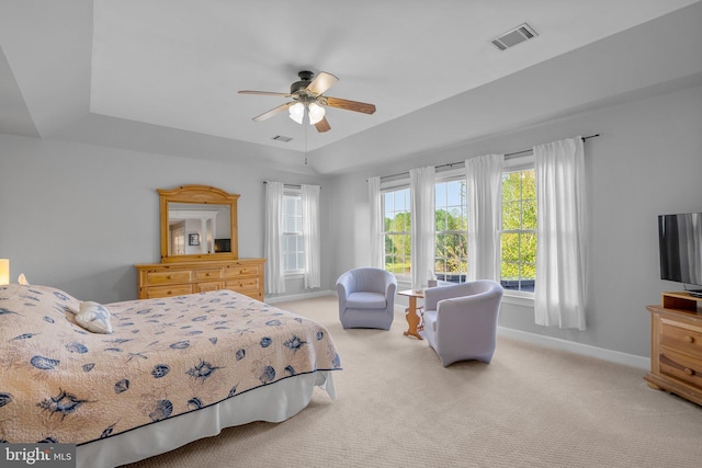 19009 Old Baltimore Rd, Brookeville, MD 20833 - bedroom with baseboards, visible vents, a tray ceiling, and light colored carpet