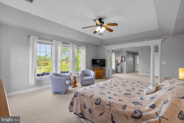 19009 Old Baltimore Rd, Brookeville, MD 20833 - bedroom featuring baseboards, ceiling fan, carpet flooring, and ornate columns