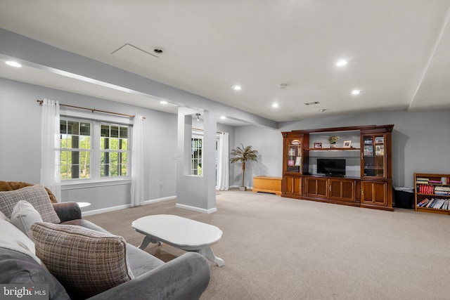 19009 Old Baltimore Rd, Brookeville, MD 20833 - living room featuring recessed lighting, baseboards, and carpet