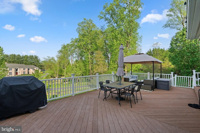 19009 Old Baltimore Rd, Brookeville, MD 20833 - deck featuring a gazebo, outdoor dining area, outdoor lounge area, and grilling area