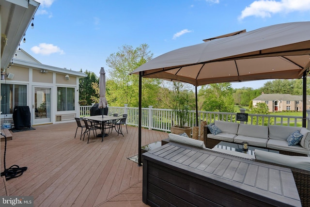 19009 Old Baltimore Rd, Brookeville, MD 20833 - deck featuring a gazebo, outdoor lounge area, and outdoor dining area