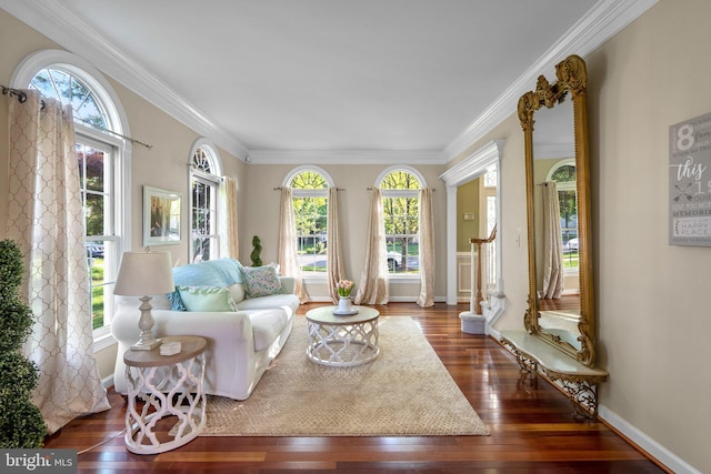 19009 Old Baltimore Rd, Brookeville, MD 20833 - living area featuring crown molding, baseboards, and wood finished floors