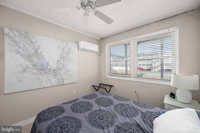 12506 Assawoman Dr, Ocean City, MD 21842 - bedroom with ceiling fan, crown molding, and a wall unit AC