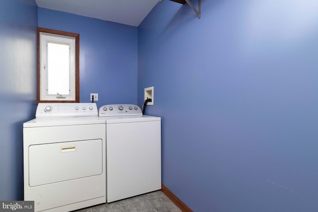 laundry area with separate washer and dryer, baseboards, and laundry area