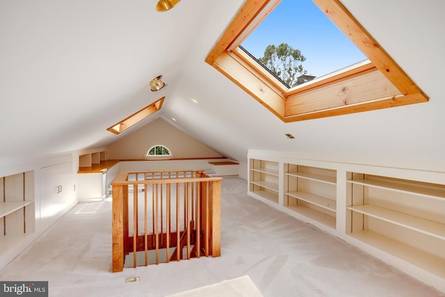 6218 30th St NW, Washington, DC 20015 - additional living space featuring a skylight, carpet, lofted ceiling, and built in shelves