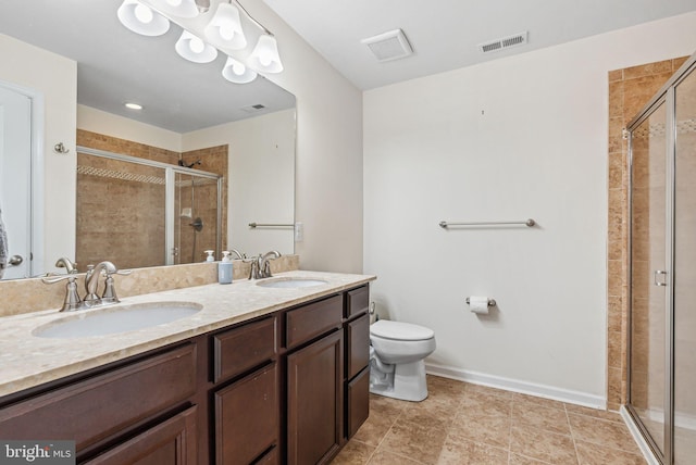full bath featuring a stall shower, a sink, and visible vents