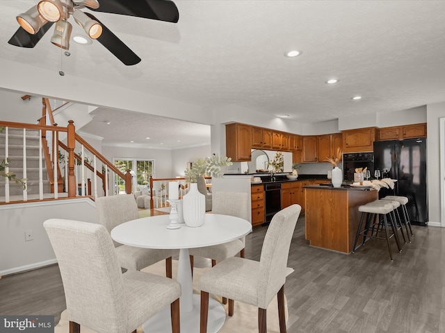 2828 Quarry Heights Way, Baltimore, MD 21209 - dining space featuring wood finished floors, stairway, ceiling fan, recessed lighting, and ornamental molding