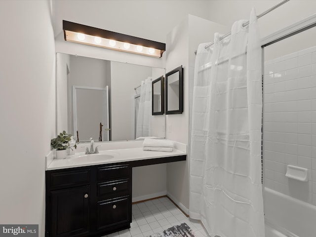2828 Quarry Heights Way, Baltimore, MD 21209 - bathroom with tile patterned floors, vanity, shower / tub combo, and baseboards