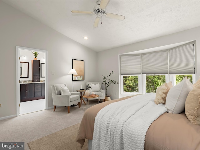 2828 Quarry Heights Way, Baltimore, MD 21209 - bedroom with lofted ceiling, light carpet, ensuite bath, a ceiling fan, and recessed lighting