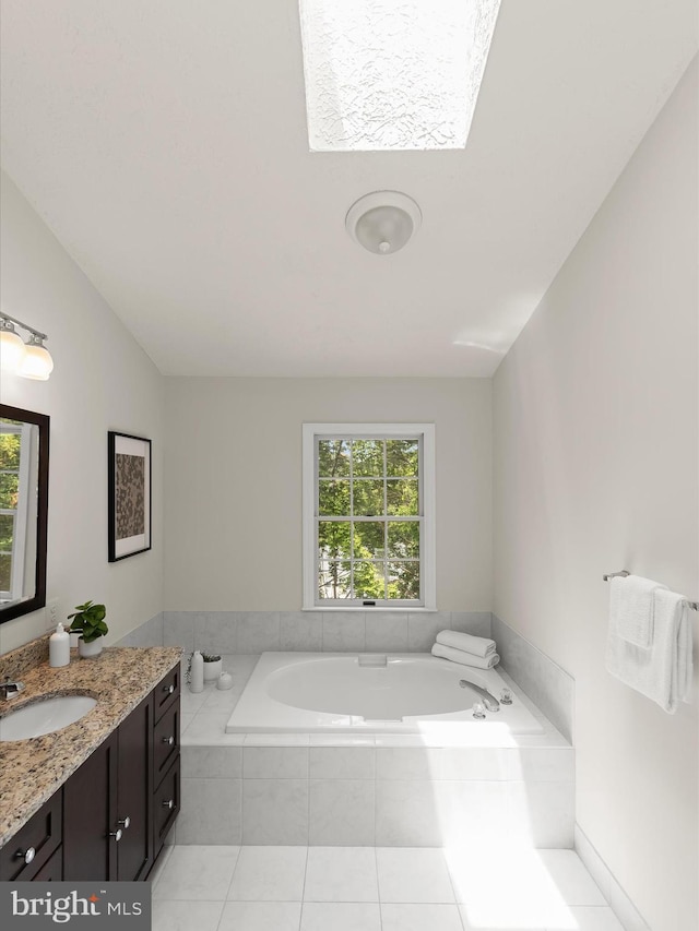 2828 Quarry Heights Way, Baltimore, MD 21209 - full bathroom with vanity, a bath, tile patterned floors, and vaulted ceiling